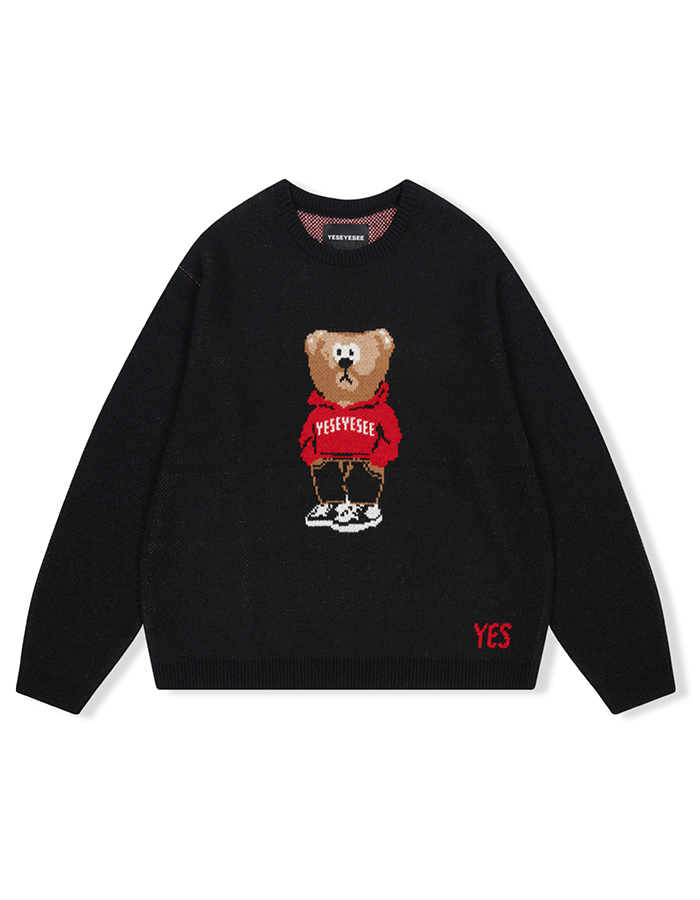 예스아이씨 Parody Bear Knit Sweater Black