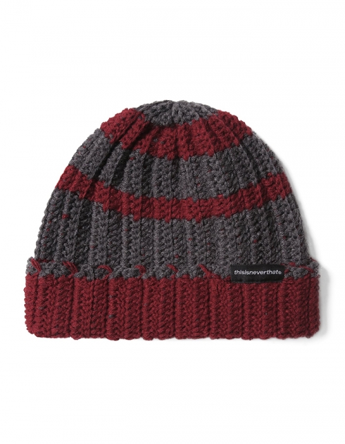 디스이즈네버댓 Stripe Crochet Beanie Charcoal/Red