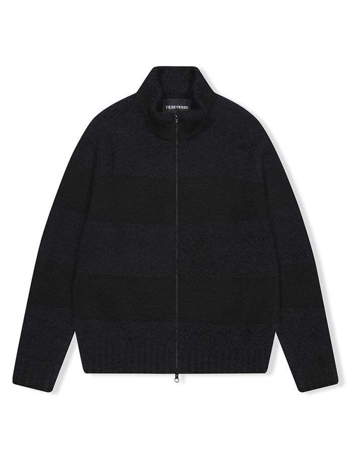 예스아이씨 Y.E.S Stripe Zip-up Knit Cardigan Black