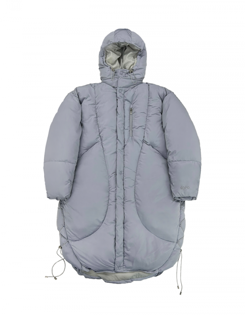 오호스 Adjustable Long Puffer Coat / Blue Grey