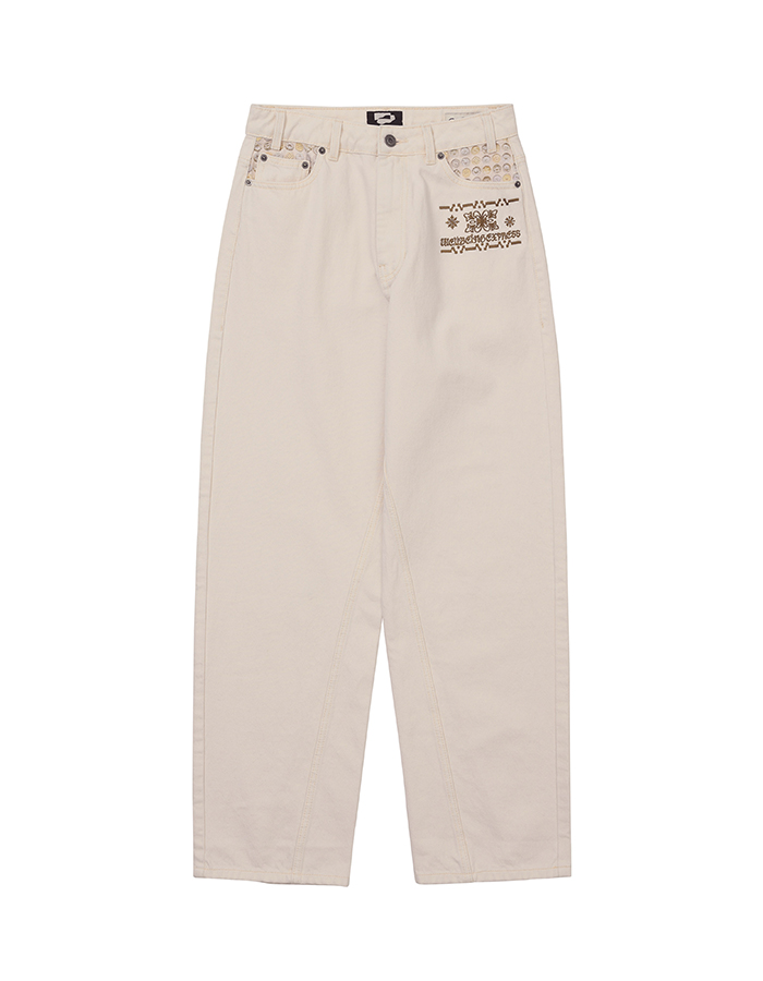 웰빙익스프레스 Embroidered Patch Jeans White
