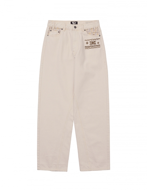 웰빙익스프레스 Embroidered Patch Jeans White