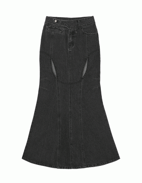 오호스 Mermaid Slit Denim Skirt / Charcoal