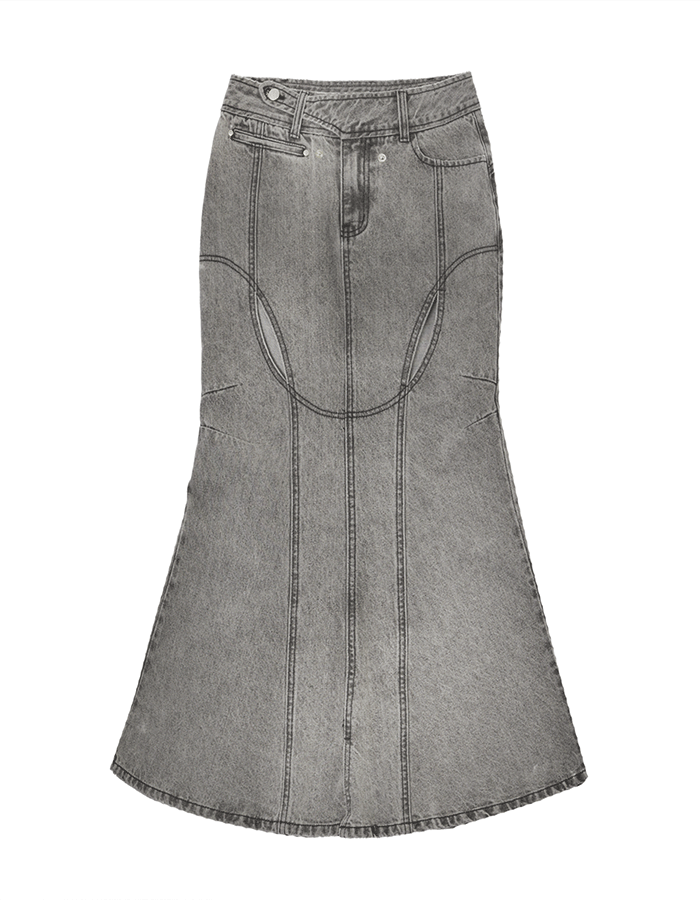 오호스 Mermaid Slit Denim Skirt / Grey