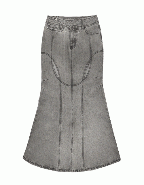 오호스 Mermaid Slit Denim Skirt / Grey
