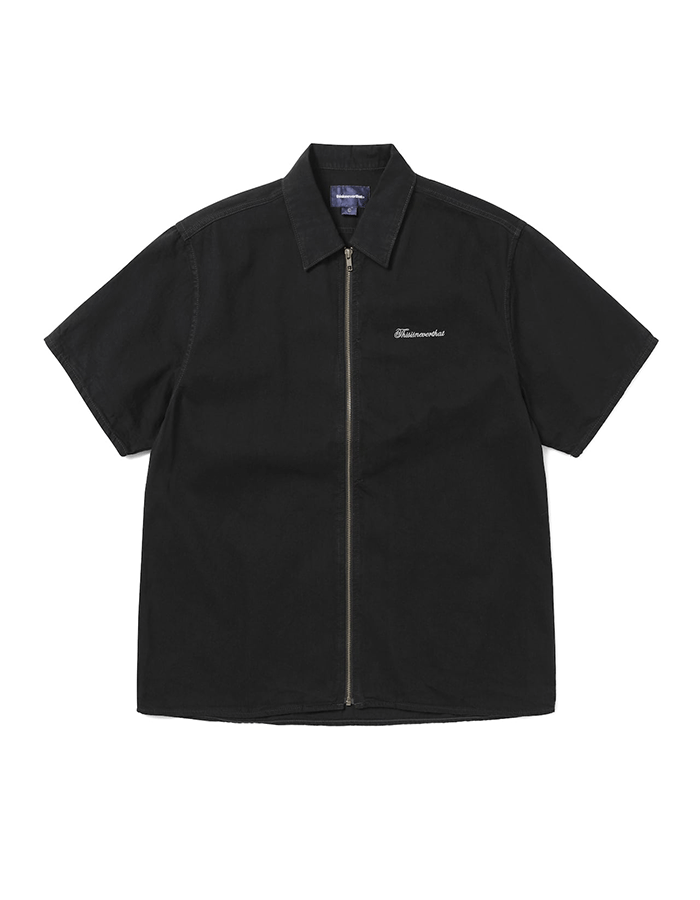 디스이즈네버댓 Washed Denim Zip S/S Shirt Black