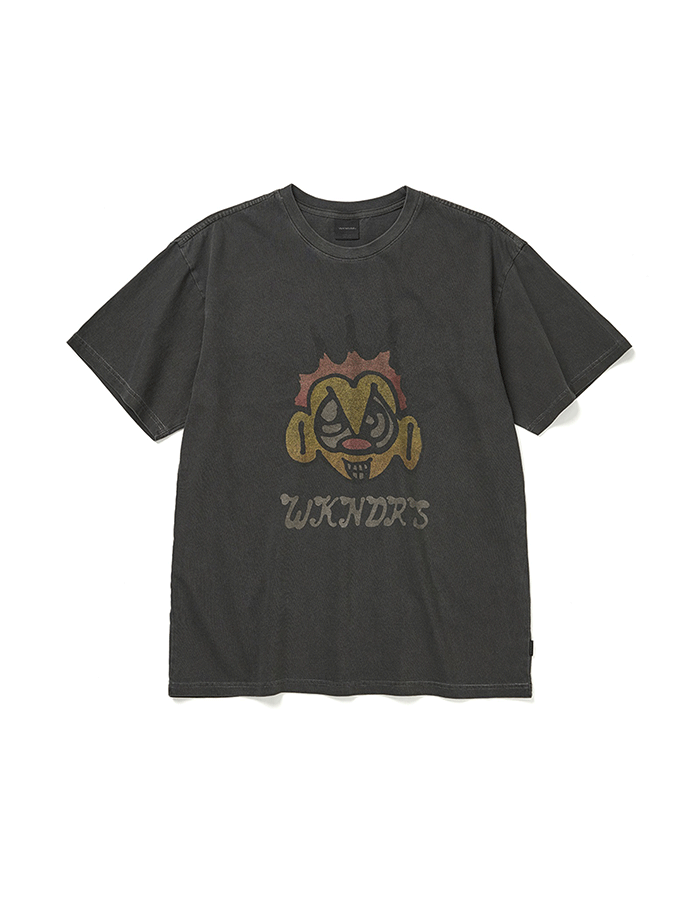 위캔더스 FACE LOGO PIGMENT DYED T-SHIRT (CHARCOAL)