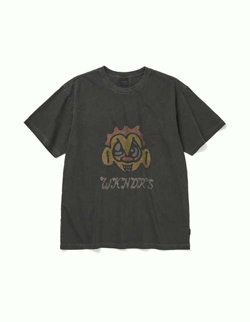 위캔더스 FACE LOGO PIGMENT DYED T-SHIRT (CHARCOAL)