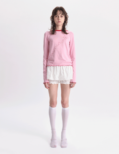 GYEONG Boat Neck Ants Long Sleeve Top_Pink & Red