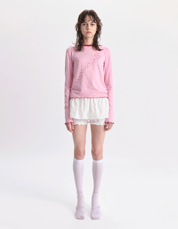 GYEONG Boat Neck Ants Long Sleeve Top_Pink & Red