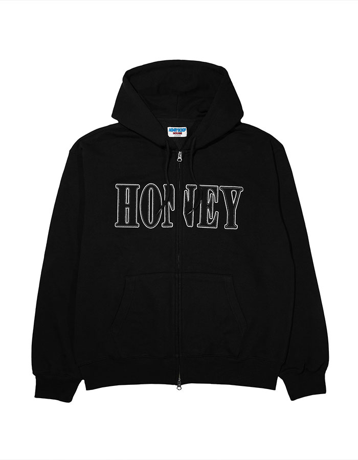 허니스쿱하우스 HONEY STITCH ZIP UP HOODED SWEATSHIRT BLACK