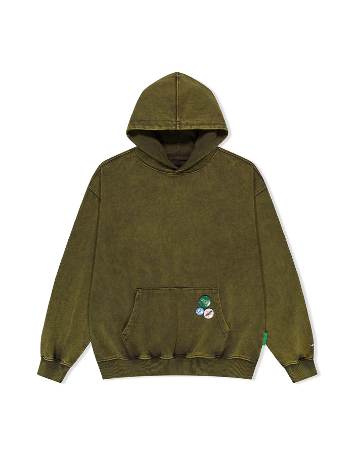 예스아이씨 Y.E.S Badges Hoodie Khaki