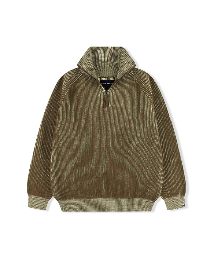 예스아이씨 Rib Knit Half Zip up Khaki