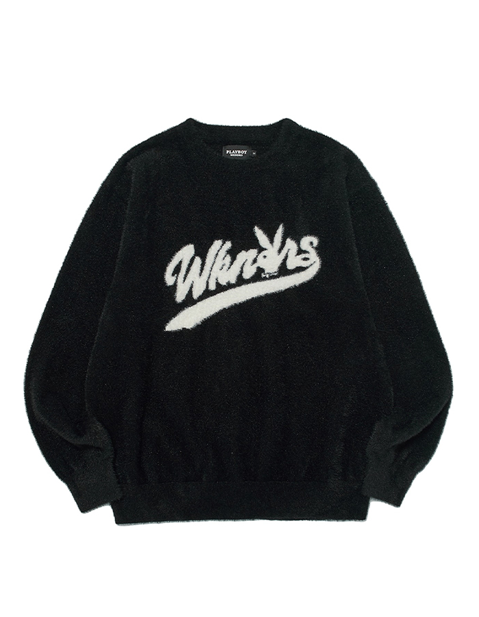 위캔더스 METALIC KNITTED LOGO CREWNECK (BLACK)