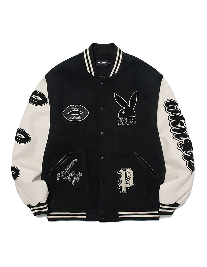 위캔더스 BUNNY GIRL VARSITY JACKET (BLACK)