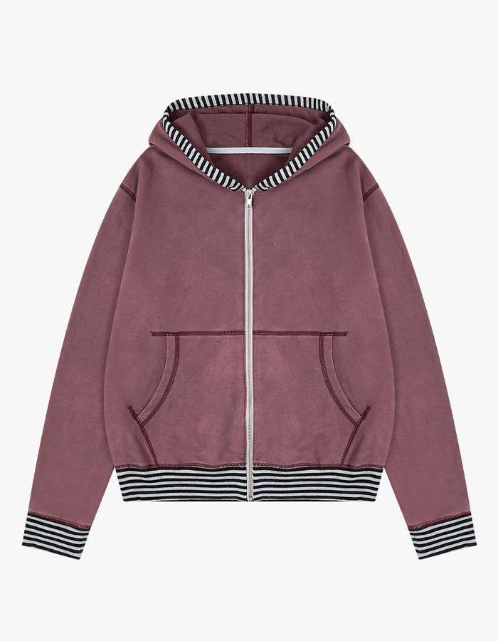 사파리스팟 STRIPE POINT WASHING HOODIE ZIPUP (BURGUNDY)