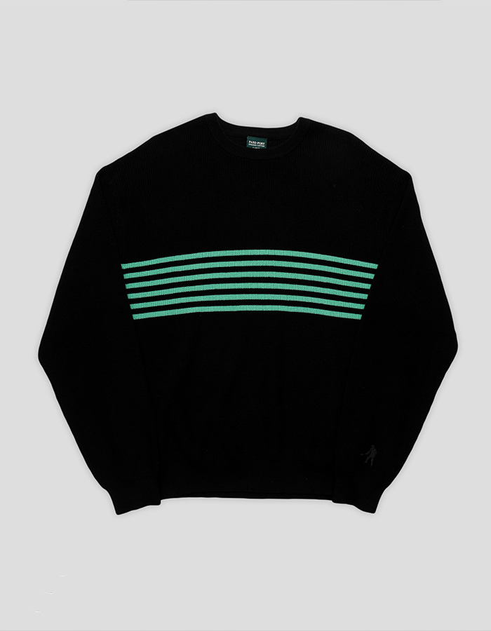 [Pass~Port] Organic Cotton Stripe Knit Sweater - Black / Green