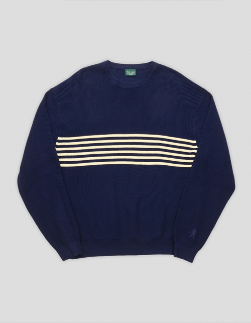 [Pass~Port] Organic Cotton Stripe Knit Sweater - Navy / Cream