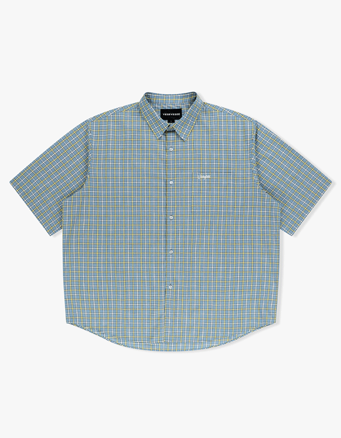 예스아이씨 25SS Y.E.S Short Sleeve Check Shirt Light Blue