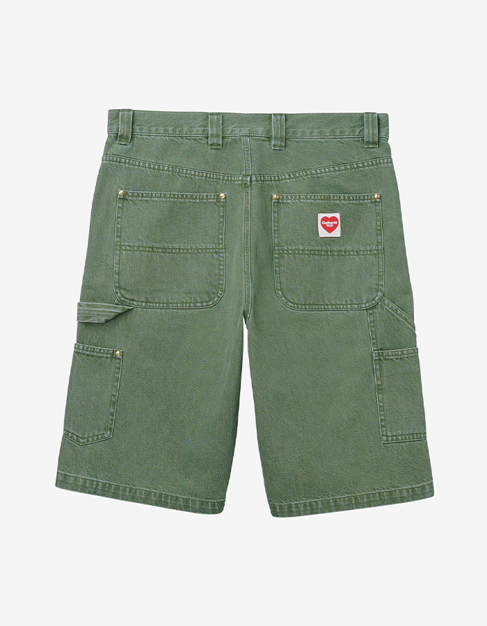 칼하트WIP NASH SINGLE KNEE LONG SHORT ARMY GREEN ENZYME BLEACH WASHED