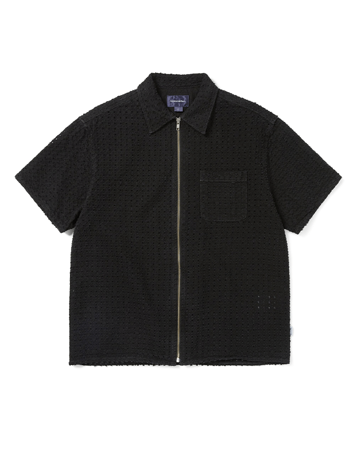 디스이즈네버댓 Damaged Denim Zip S/S Shirt Black