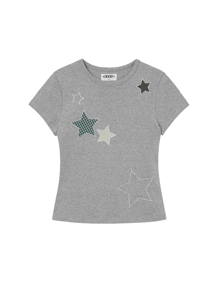 [AEAE] CHECK STAR TEE [MELANGE GREY]
