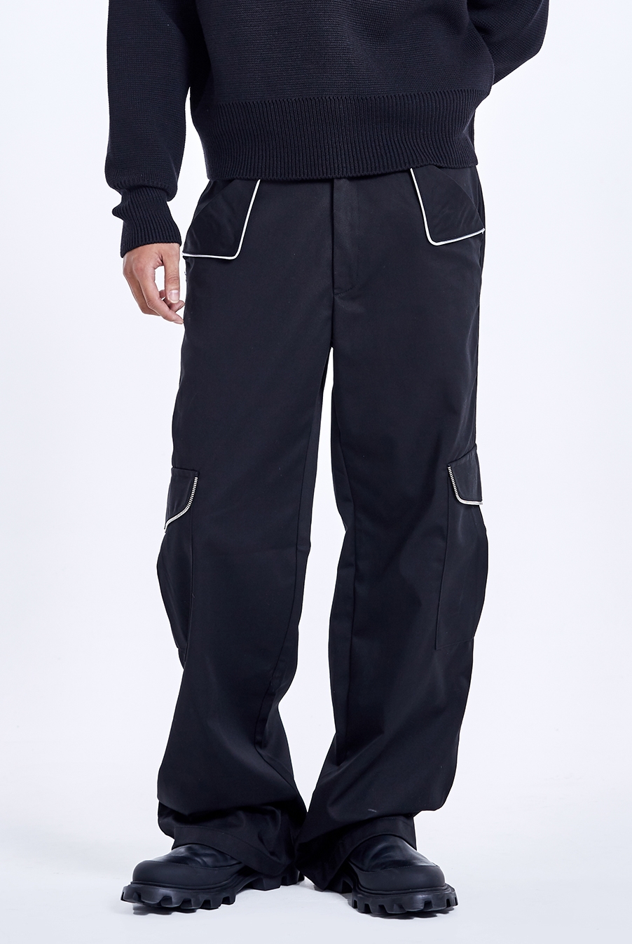 Snap zipper pocket pants - Black