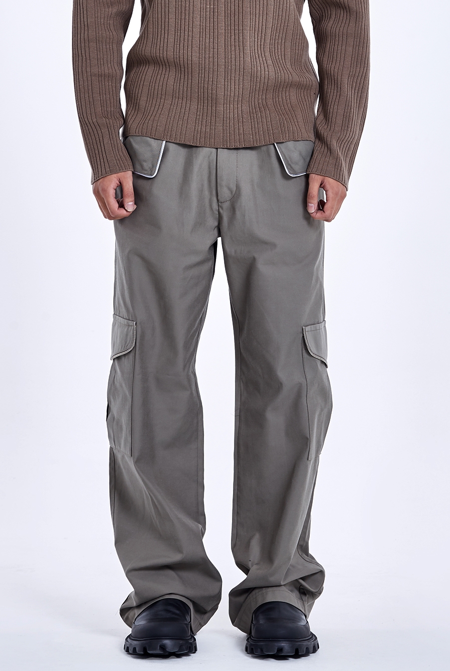 Snap zipper pocket pants - Khaki