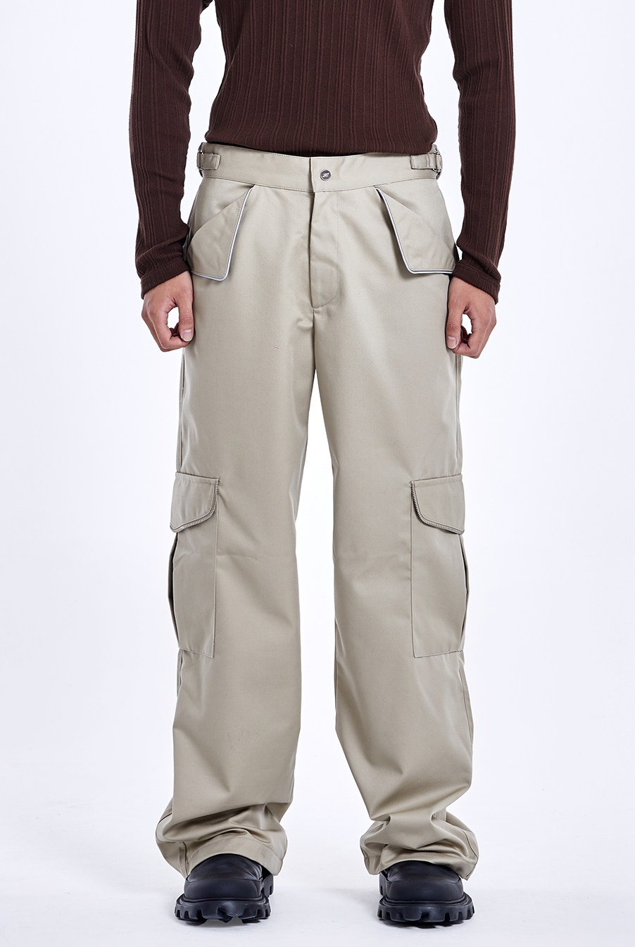 Snap zipper pocket pants - Beige