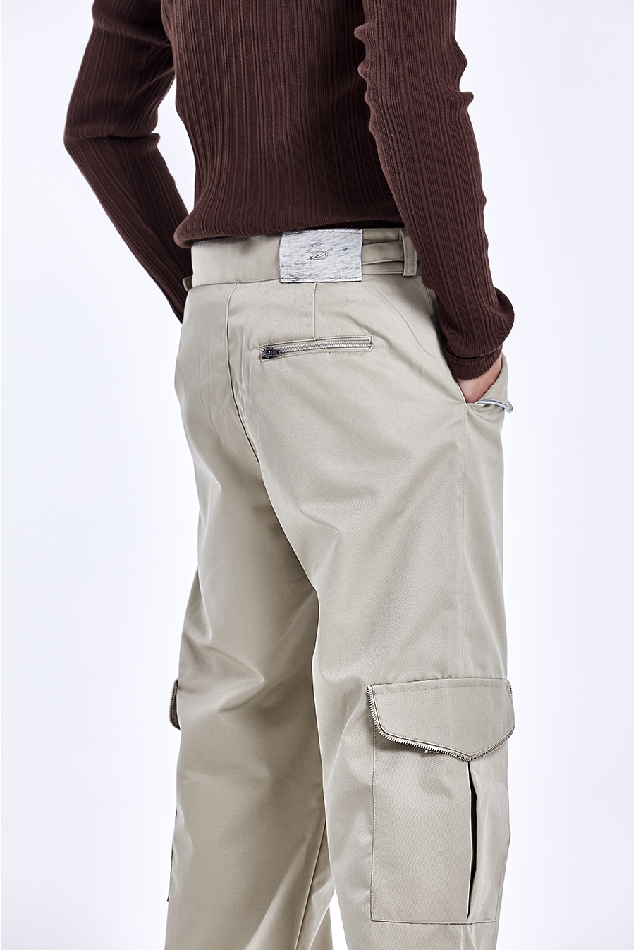 Snap zipper pocket pants - Beige