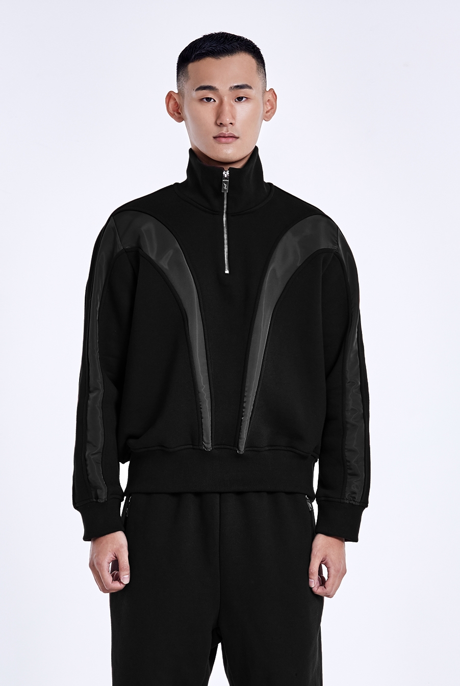 Bulky Line Half Zip up - Black