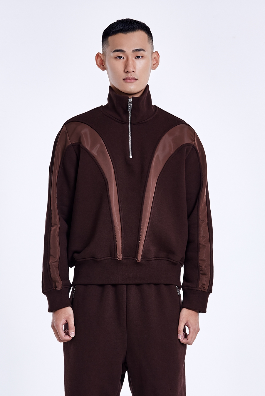 Bulky Line Half Zip up - Dark brown