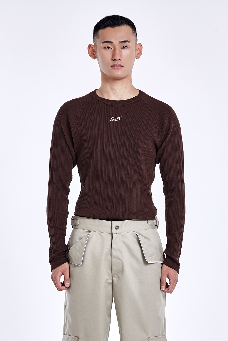 Irregular Logo embroidery Longsleeve - Brown