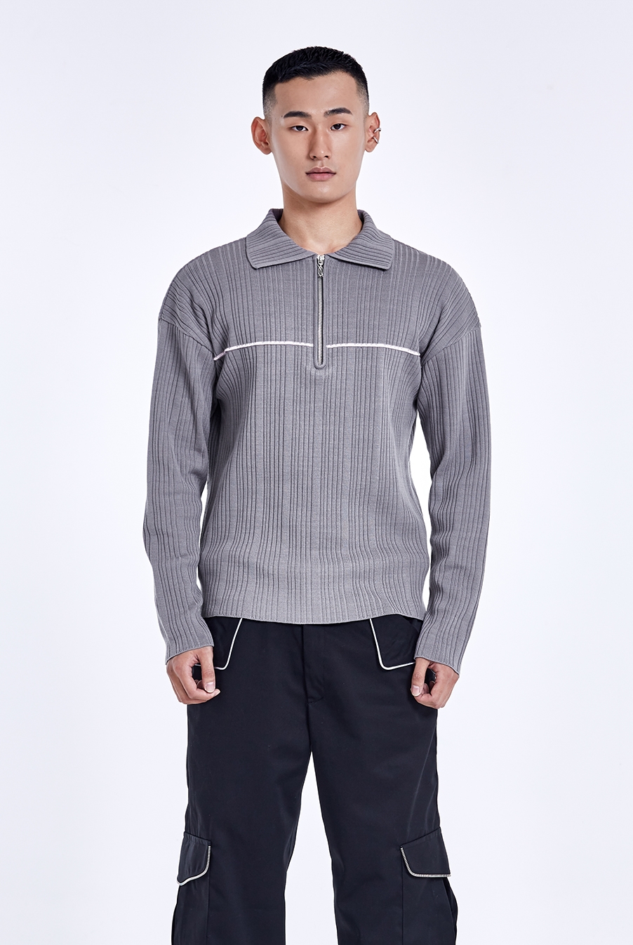 Half zip-up collar knit - Metal grey