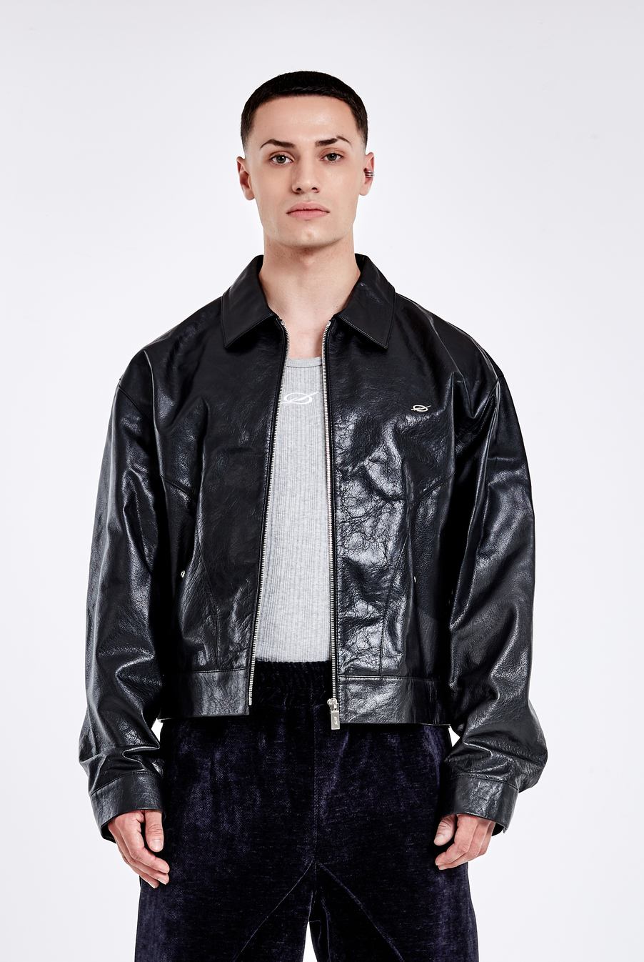 Bulky Leather Jacket - Black