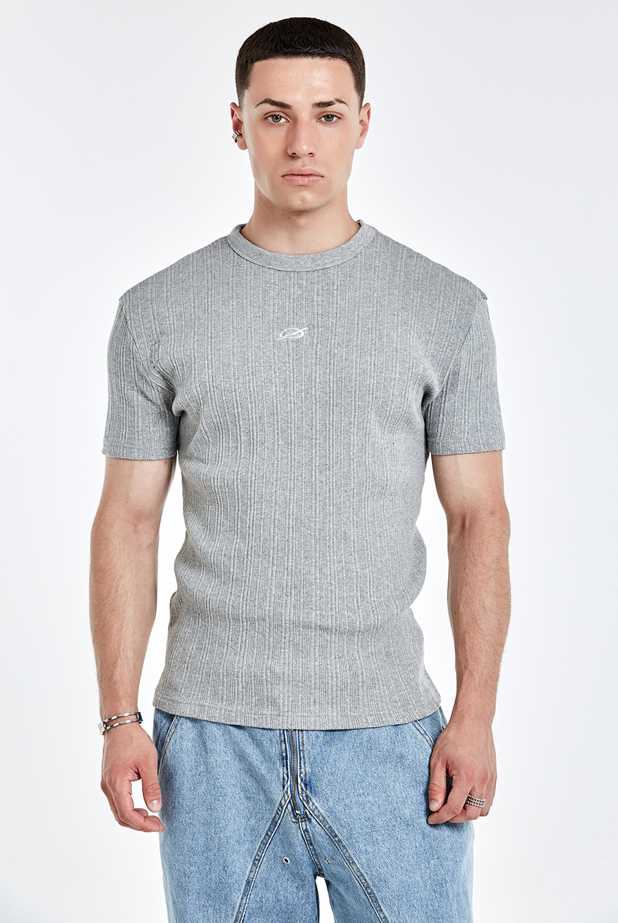 Irregular logo embroidery t-shirt - GREY