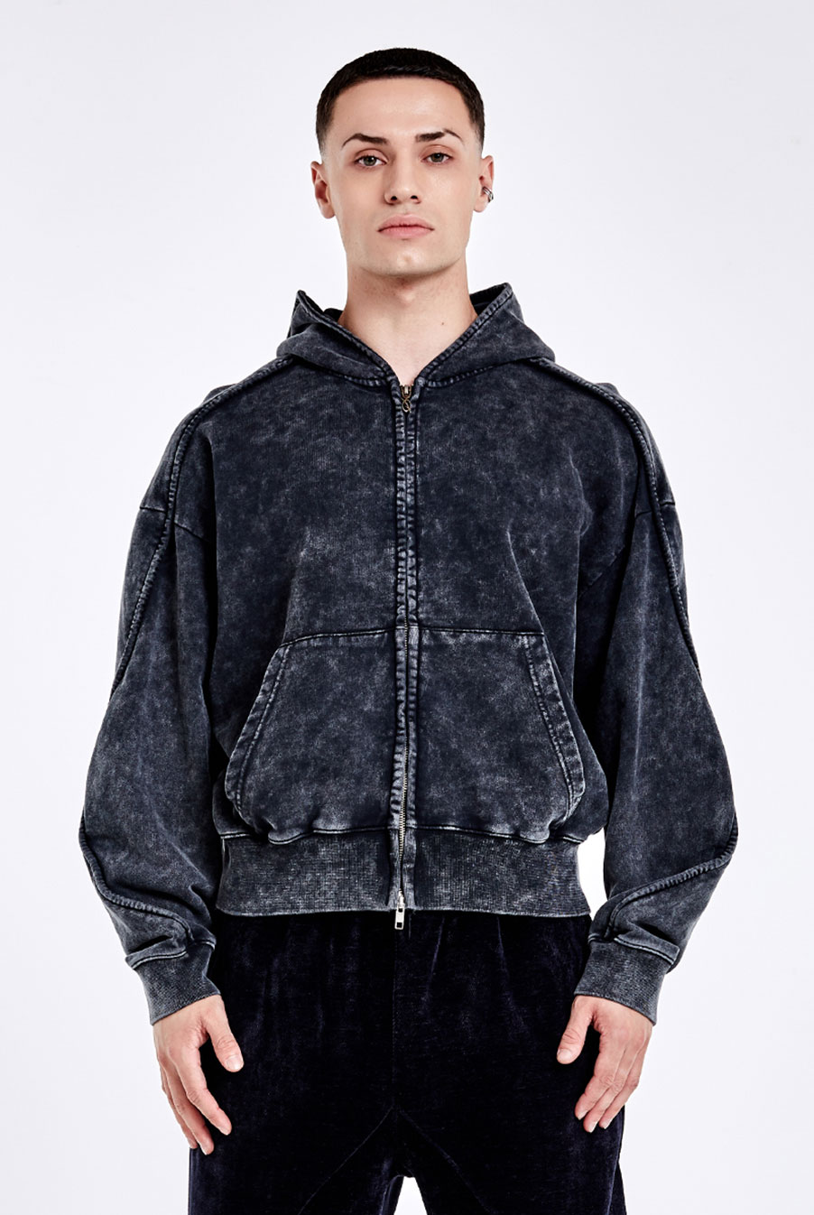 Lining logo hoodie zip-up - Washed black