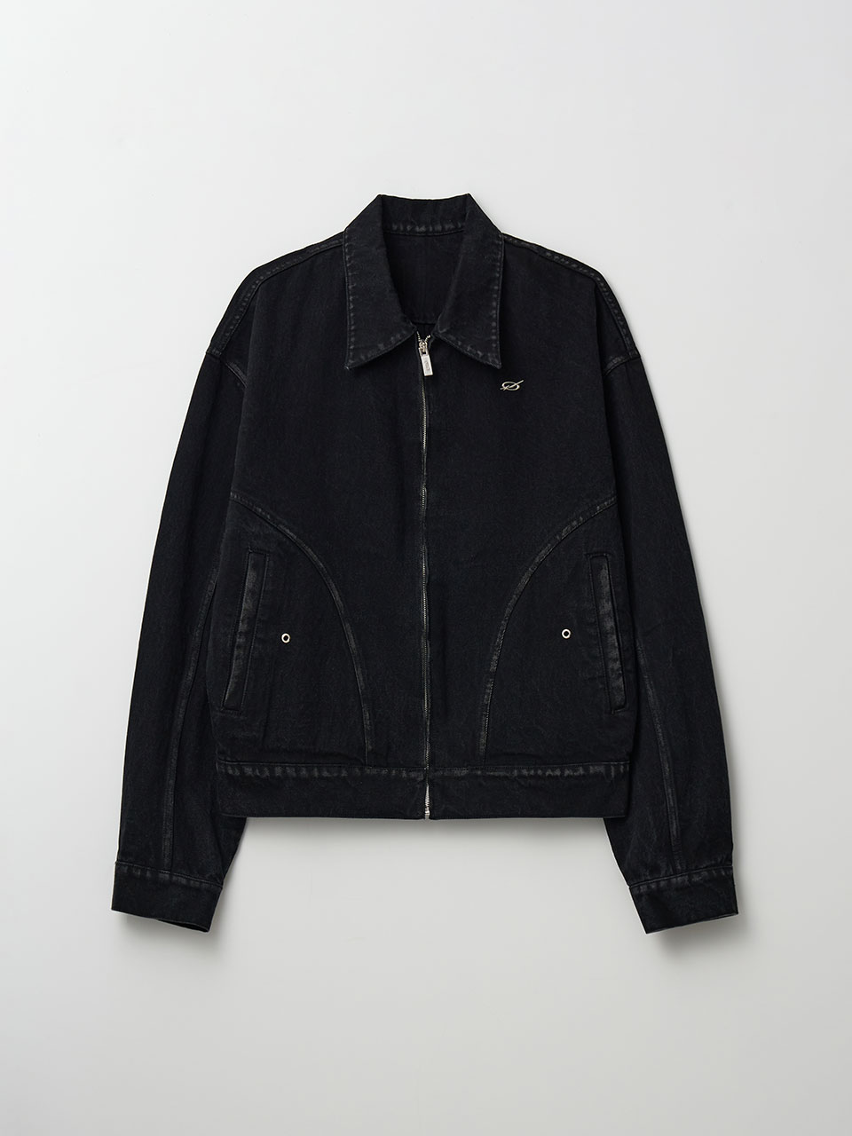 Bulky zipper denim Jacket - Washed black