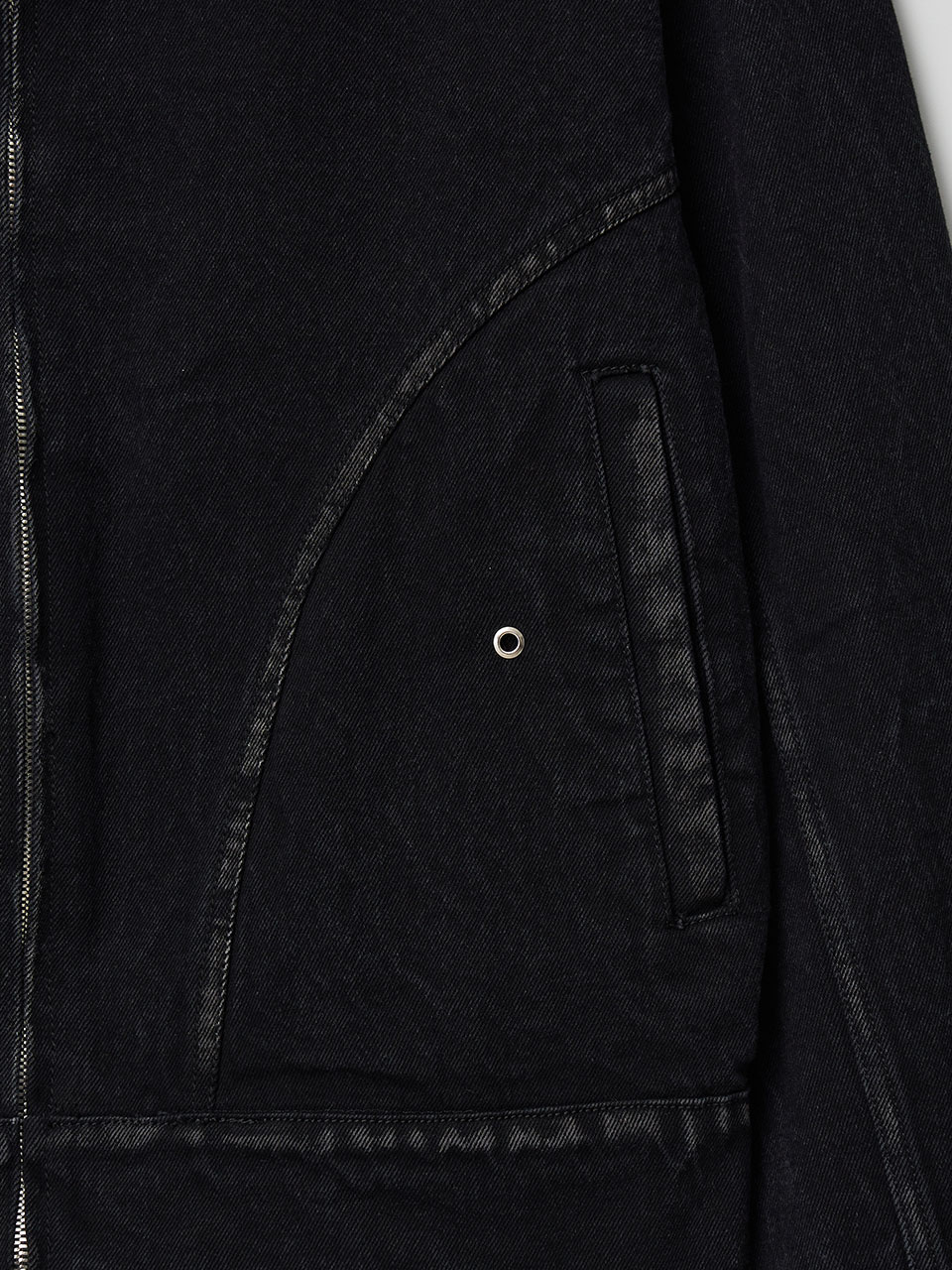 Bulky zipper denim Jacket - Washed black
