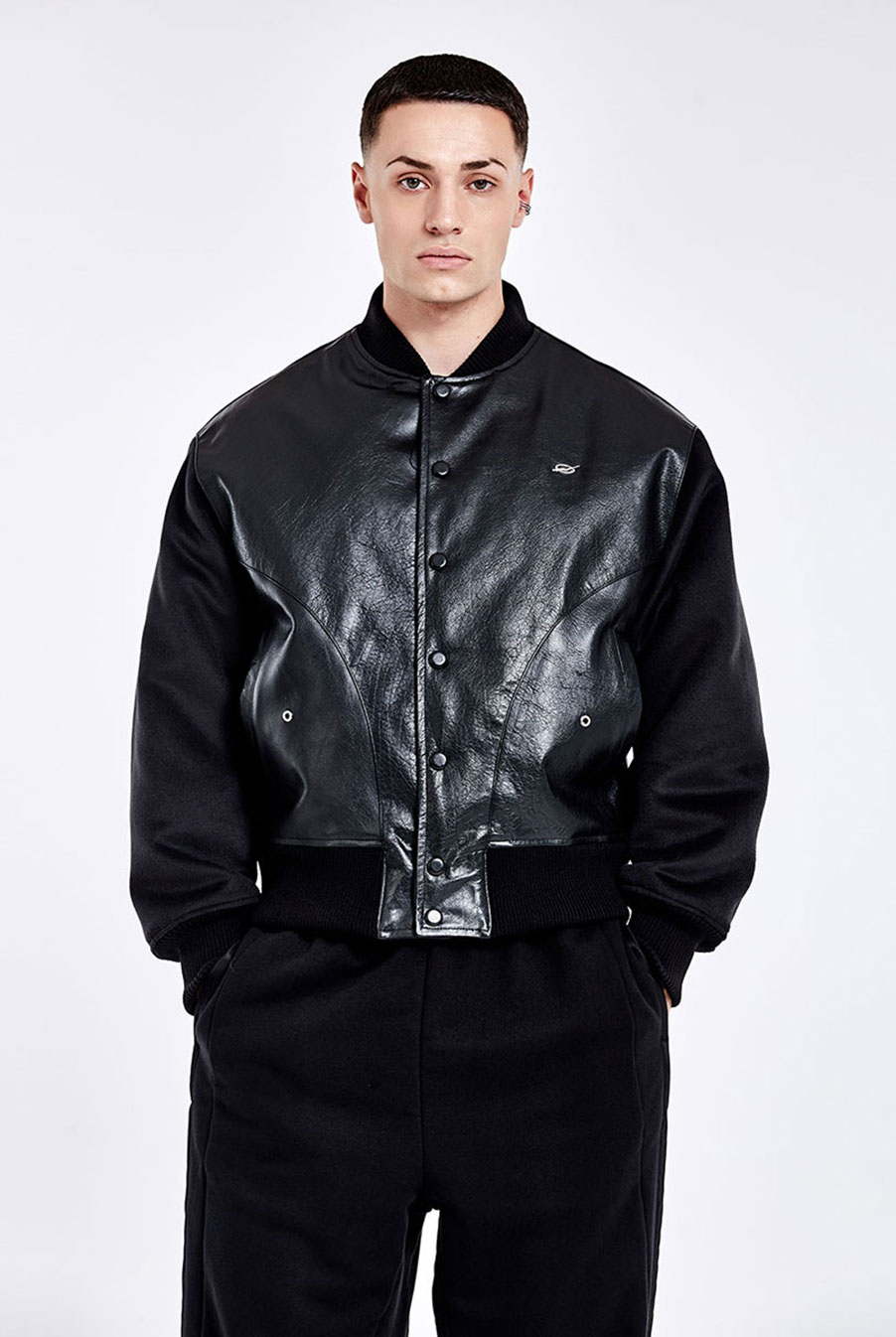 Bulky Varsity Jacket - Black