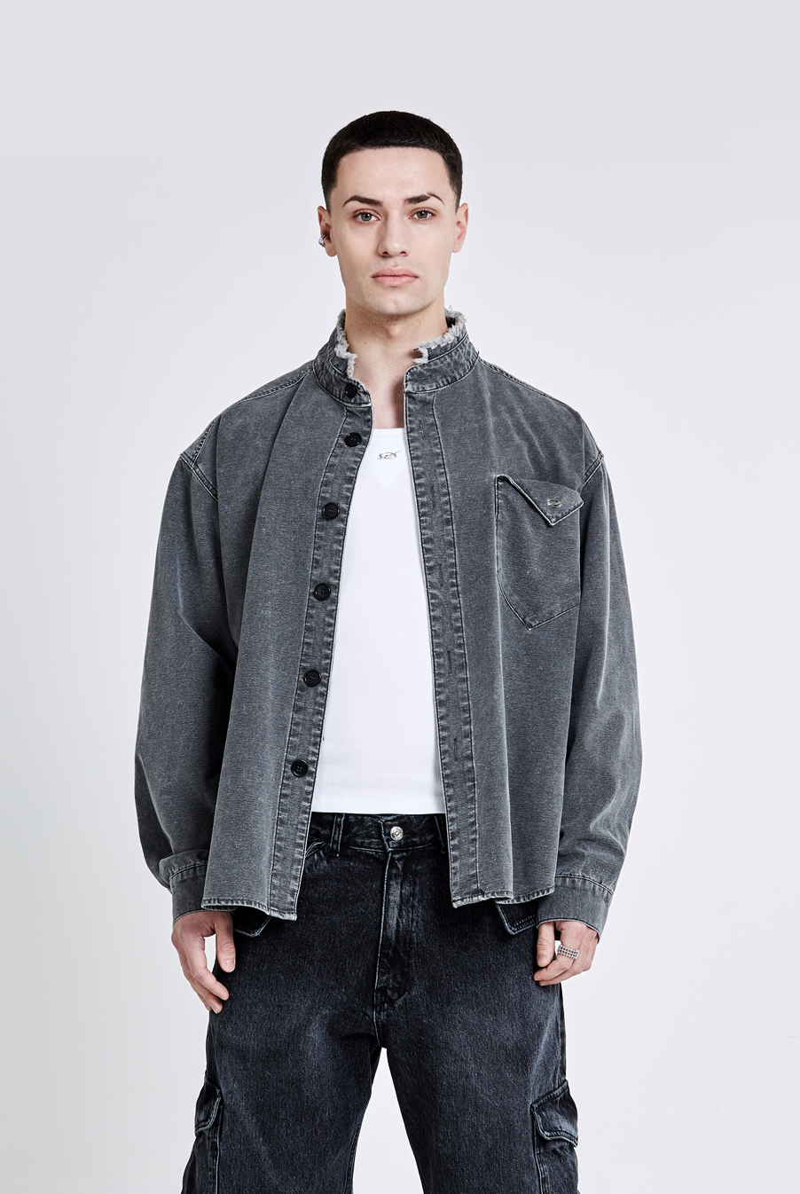 Law china collar shirt - Grey