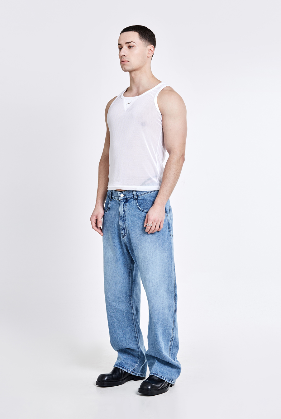 Triangle pocket denim pants - Blue