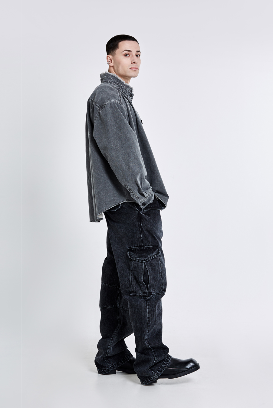 Denim cargo pants - Washed black