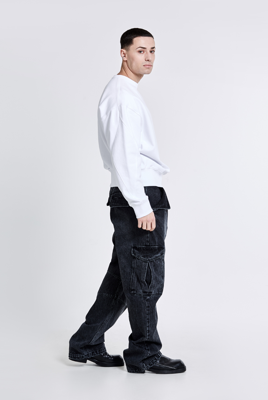 Denim cargo pants - Washed black