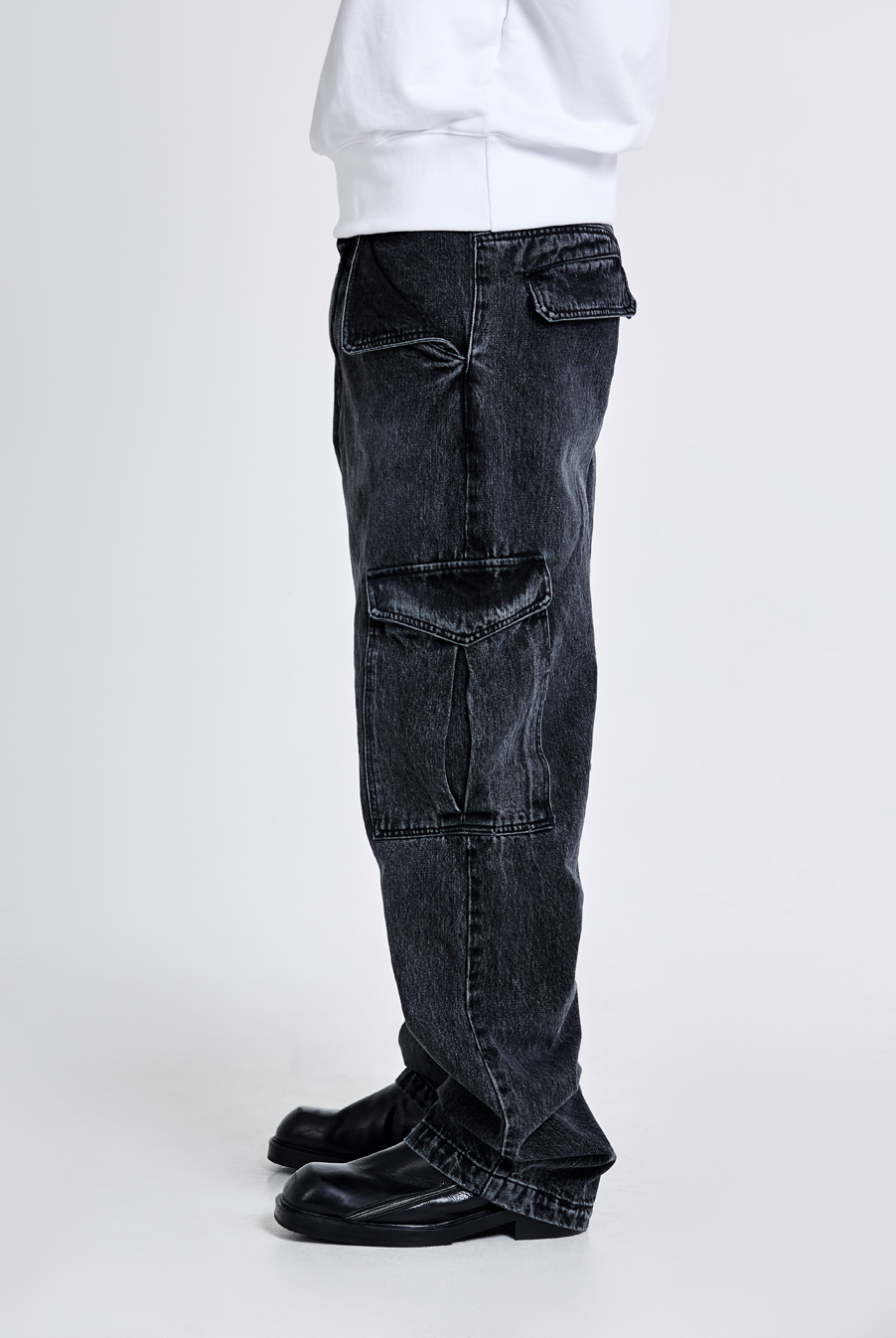 Denim cargo pants - Washed black