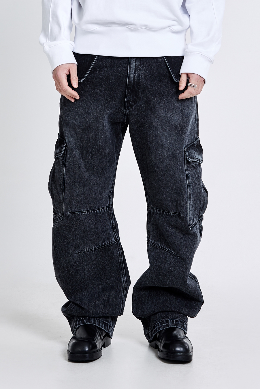 Denim cargo pants - Washed black