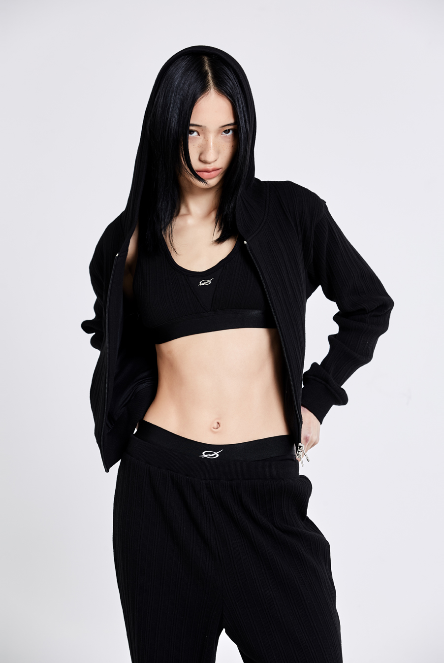 Irregular Two-way Zipup Hoodie - Black(woman)