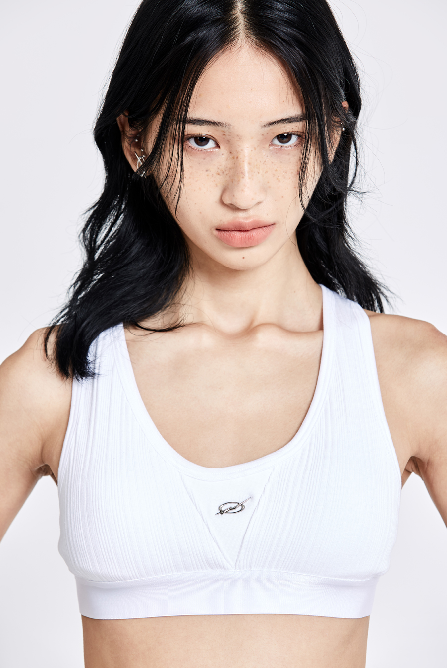 Round Metal logo bra top - White(woman)