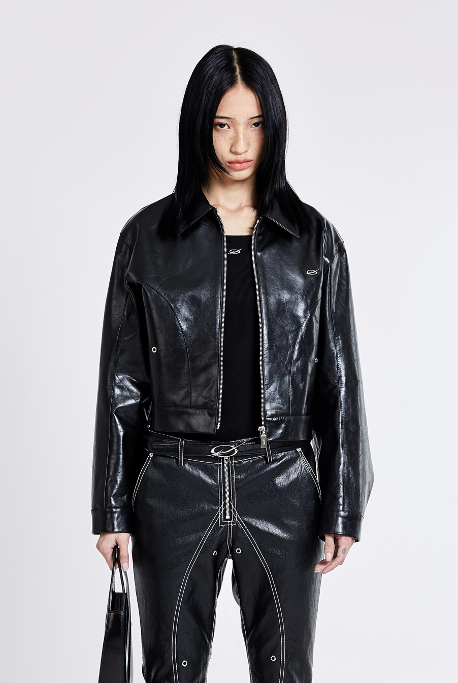 Bulky Leather Jacket - Black(woman)