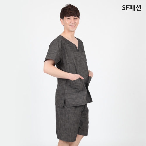 투포켓 그레이 상하세트 마사지복 피부과가운 찜질복